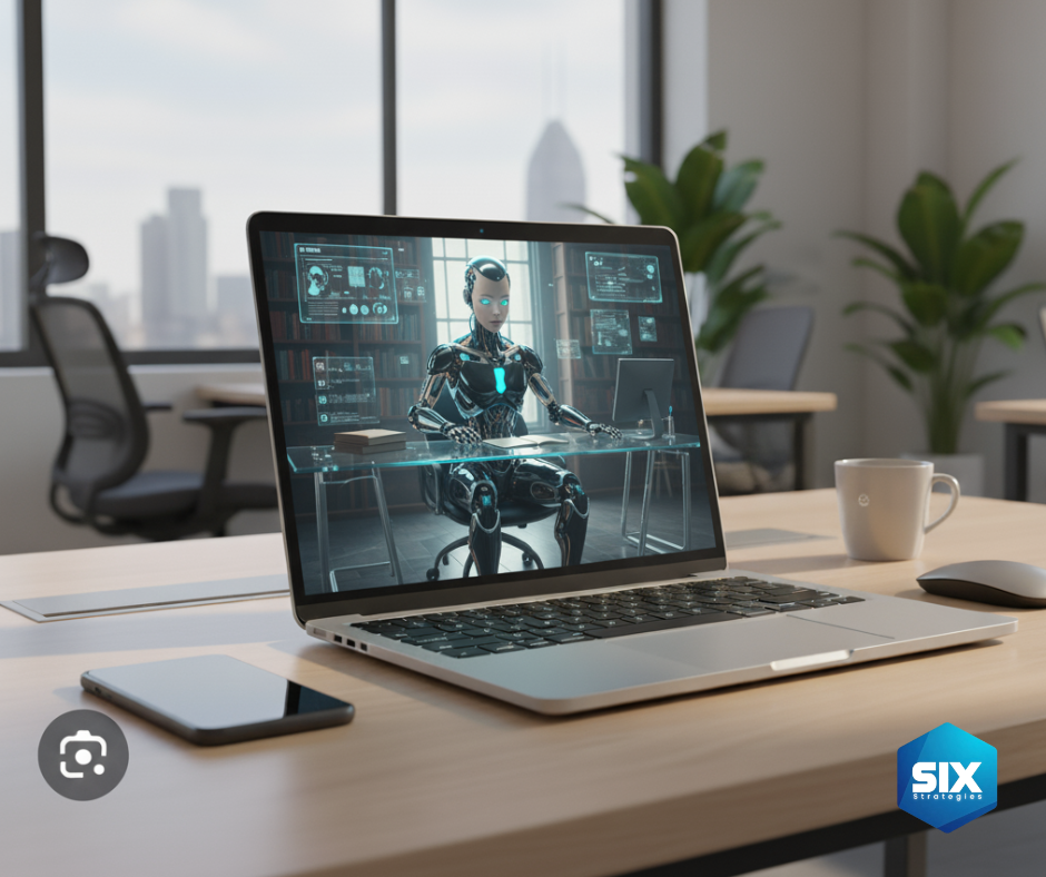 Ilustración de un robot analizando datos en una pantalla